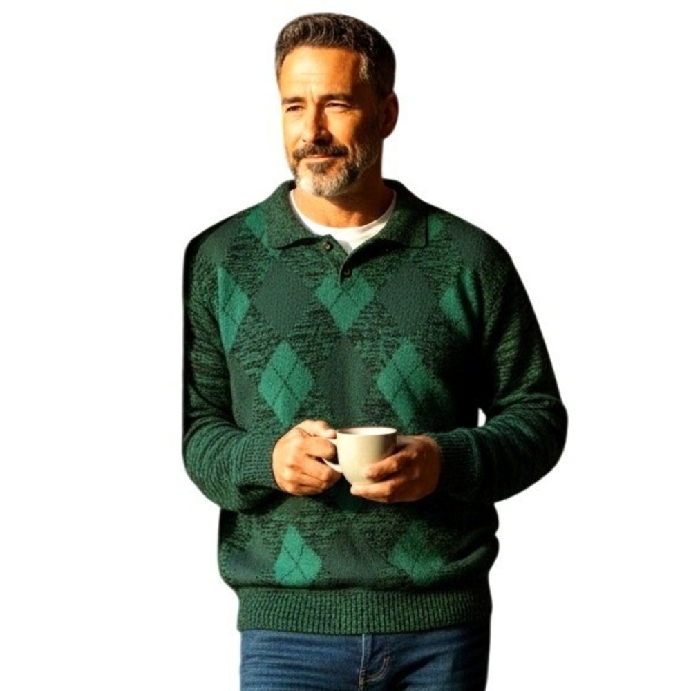 Ivy Club Vintage Green Argyle Acrylic Sweater Sz M